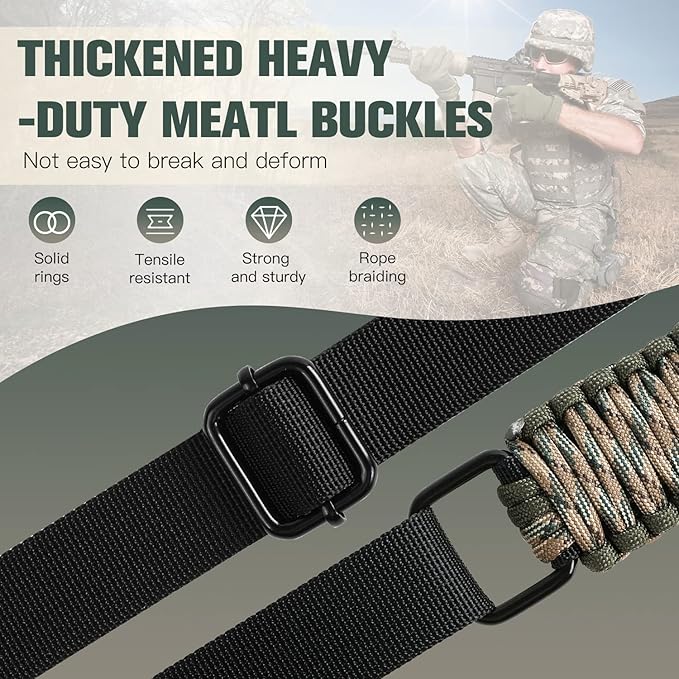 VVAAGG Two-Point Paracord Rifle Sling with Swivels, Non-Slip Gun Sling with Adjustable Length Strap