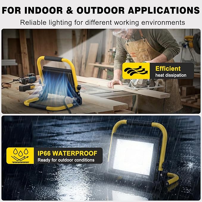LED Work Light 10000 Lumens, Portable Work Light with Stand, 72 LED COB 6500K, IP66 Waterproof Outdoor Lights, 360° Adjustable Mechanic Light for Garage, Construction, Camping, Shop Lights for Garage
