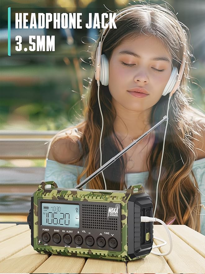 AUTO NOAA Emergency Weather Radio with Clear Signal, 2X Faster Hand Crank & 12000 Battery Operated, SW/AM/FM Portable Solar Radio with 6-Way Power, Flashlight, Phone Charger, SOS for Home, Outdoor