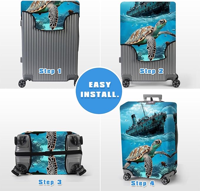 Luggage Cover Protector for 22-24 Inch Suitcases, TSA Approved Elastic Travel Suitcase Covers, Anti-Scratch Washable Luggage Sleeve for Carry On & Checked Bags, Majestic Sea Turtle