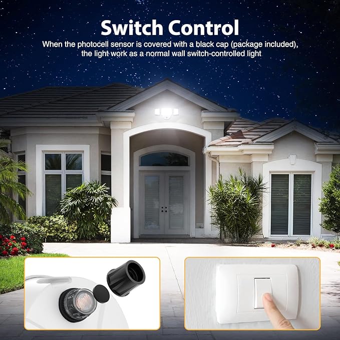 Onforu 70W LED Dusk to Dawn Flood Lights, 7000LM White Exterior Security Outdoor Lighting,IP65 Waterproof Outdoor 3 Adjustable Heads Photocell Light Fixture,6500K Floodlight for Garage,Patio,Yard