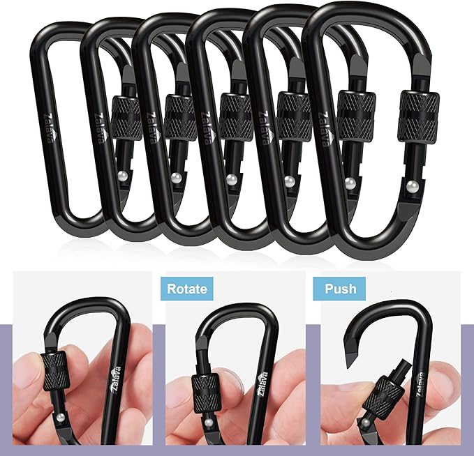 6PCS Carabiner Keychain, 2 inch Aluminum D-Clip Caribeener with Hook