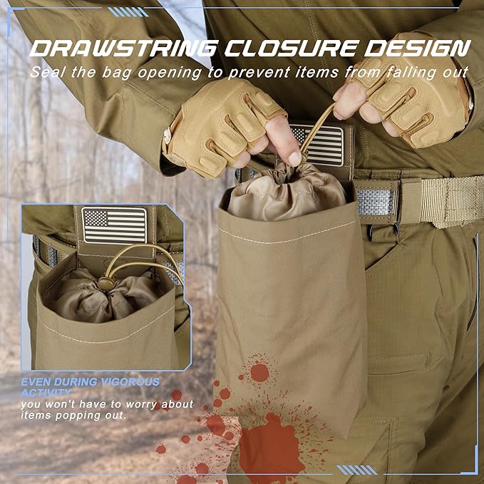 Tactical Dump Pouch for Battle Belt & MOLLE Systems | Foldable Mag Pouch with Drawstring Closure | for Hunting, Duty, Paintball | Includes Flag Patch
