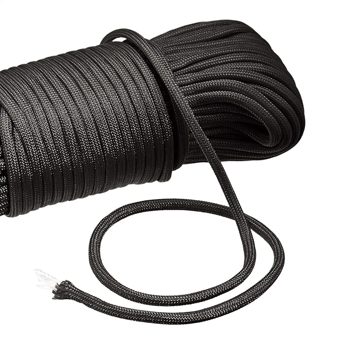Amazon Basics 550 Type III Paracord, 7-Strand Core, Versatile Utility Rope for Camping, High Strength - 5/32 Inch x 100 Foot (4mm x 30m), Black