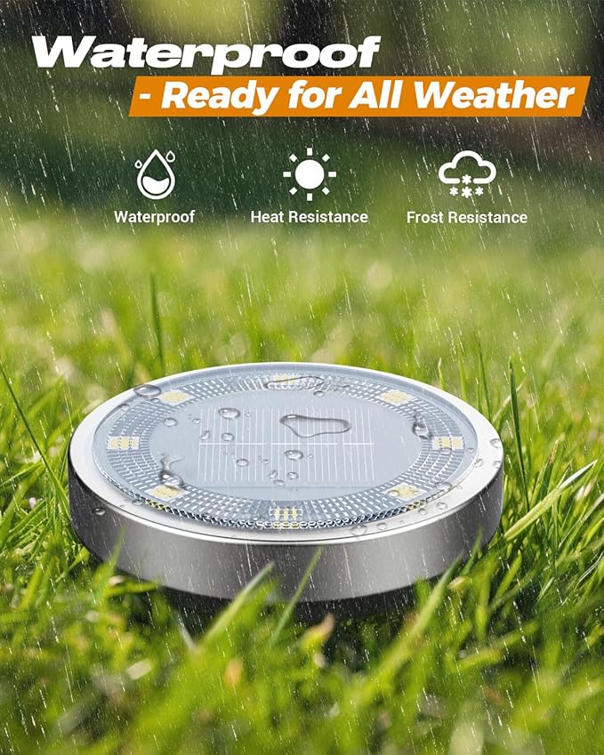 btfarm 4 Pack Solar Lights Outdoor, 8 LED Solar Ground Lights IP65 Waterproof Flat Solar Disc Light, Pathway Lights for Garden Lawn Patio Yard Path Landscape, Cool White