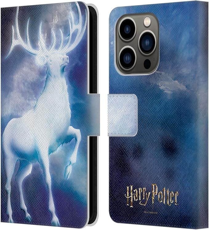 Head Case Designs Officially Licensed Harry Potter Stag Patronus Prisoner of Azkaban II Leather Wallet Case Compatible with Apple iPhone 14 Pro