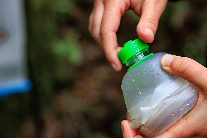 Cnoc Outdoors Vesica Collapsible Water Bottle 1 Liter Green, 28mm Thread Compatible with Popular Filters, Packs Down Small when Empty, Perfect for Travel and Hiking