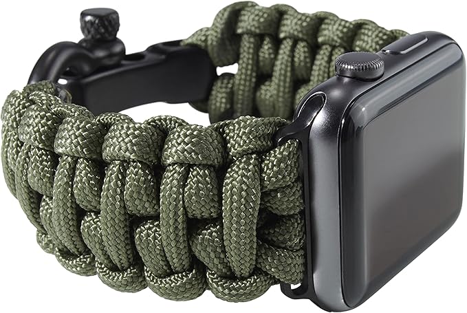 Savior Survival Gear Paracord Watch Band - Compatible with Apple Watch Band 49mm 46mm 45mm 44mm 42mm - iWatch Band Series Ultra 10 9 8 7 6 5 4 3 2 1 SE – Adjustable strap for men (Green, X-Large)
