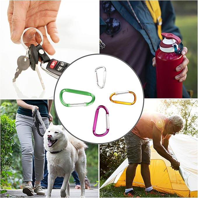 SWATOM Aluminum D-Shape Carabiner Clip 1.6/1.8/2.2/2.6/3 Inches Spring Snap Hook Keyring Carabiners for Camping Traveling Hiking Keychains Outdoor Accessories (10P/20P)