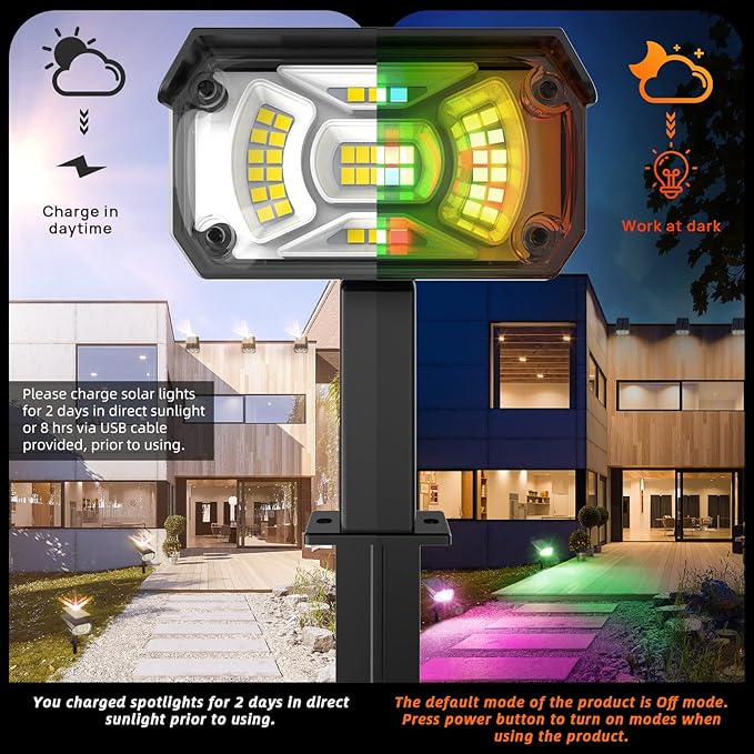 LEREKAM Color Solar Lights Outdoor Waterproof Spotlights with 9 Light Modes, Color Changing Solar Outdoor Lights for Decorate Festivals, Colored Solar Spot Lights Auto On/Off, RGBW 6 Pack