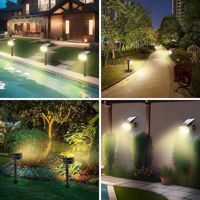 WENATY Solar Spot Lights Outdoor Waterproof IP65, 2 Pack Landscape Spotlights with 46 LEDs, 3 Modes Auto On/Off Solar Powered Flood Lights for Outside Pathway, Yard, Garden, Walkway (Warm White)
