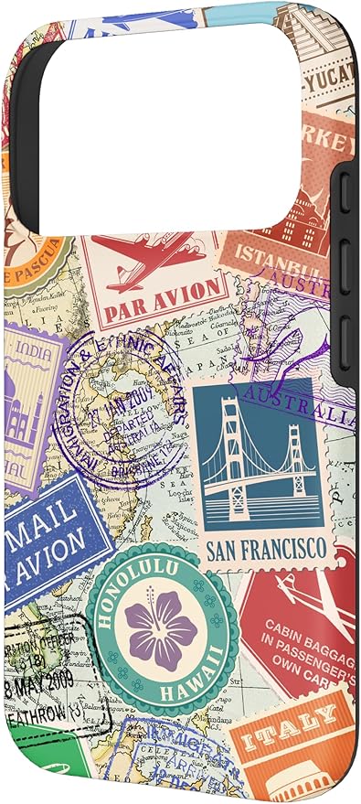 World Map Travel Passport Stamps Postage Stamp Case for iPhone 17 Pro