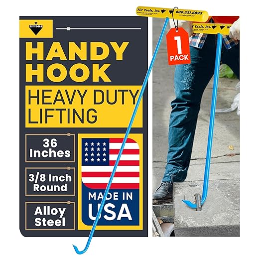 T&T Tools Heavy Duty Handy Hook – Portable 36 Inch with 3/8" Round Pump Hook End –Multipurpose Lifting and Pulling Tool for Manhole Covers, Septic Tanks, Storm Drains, Sewer Lids & More –1 Pack