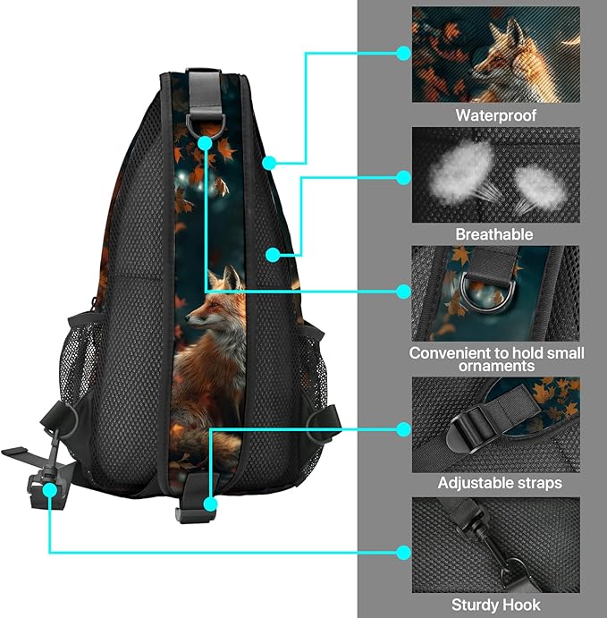 FyLybois Fox Print Sling Bag for Women Lightweight Crossbody Backpack Casual Daypack with Adjustable Strap for Travel Work Hiking Everyday Use