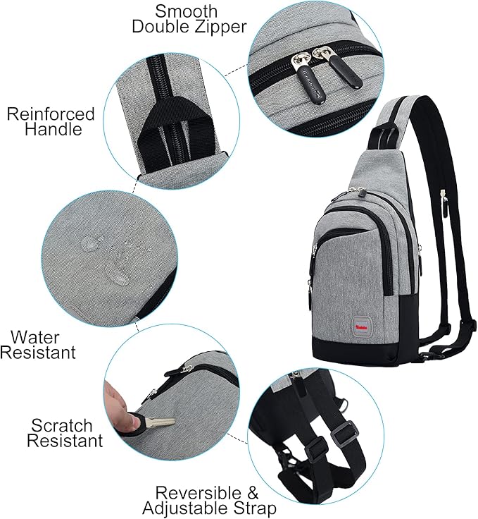Peicees Small Sling Bag for Women Mens Convertible Crossbody Backpack Shoulder Chest Daypack with Zipper Strap for Hiking