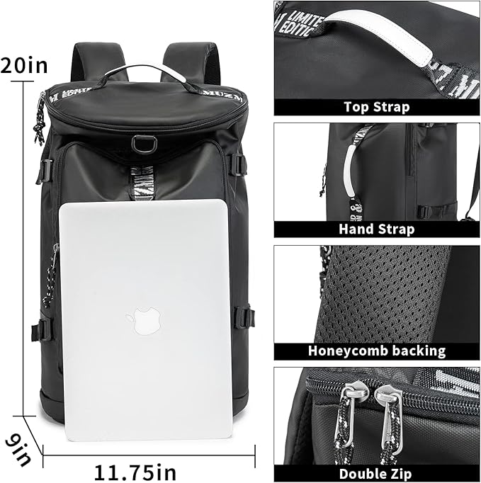 Gym Duffle Bag Waterproof black Laptop Backpack Suitable for Hiking, Fishing, Travel 40L Large Capacity Trendy Cool Lightweight Backpack for Men and Women (Black)…