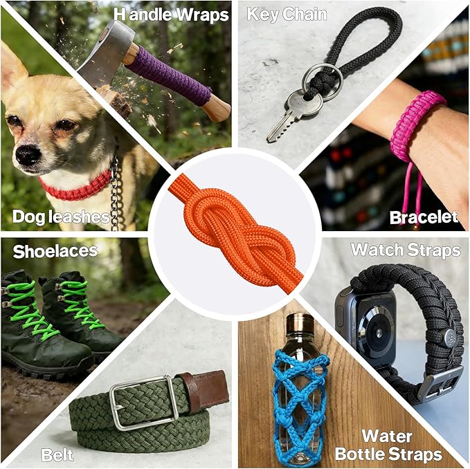 Paracord Rope 750lb - Parachute para Cord 4mm 11 Strand Spool Rope Utility Nylon String for Outdoor Camping Survival Utility Tent Crafting DIY Projects - Orange 100ft