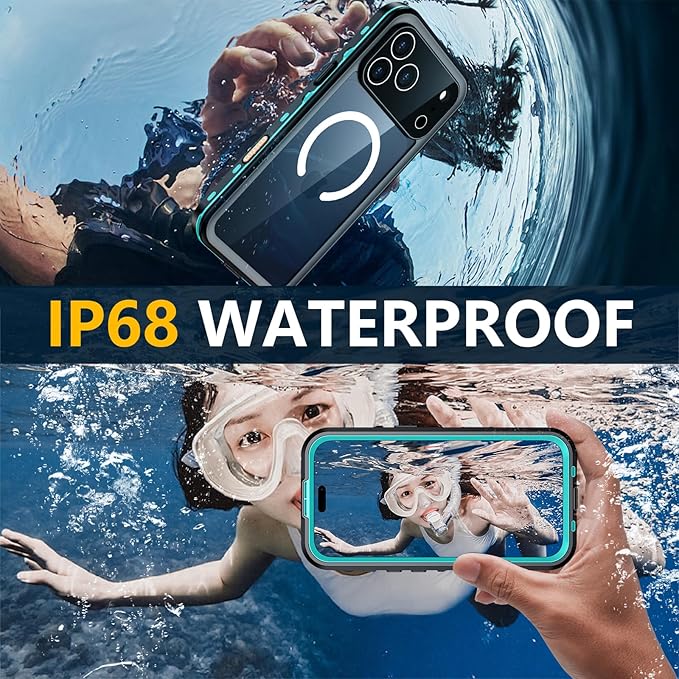 Red2Fire for iPhone 17 Pro Case Waterproof, [Built-in Screen Protector & Camera Protector][Compatible with MagSafe][Full Body Shockproof][IP68 Waterproof][Dustproof] Phone Case 6.3" Blue/Clear