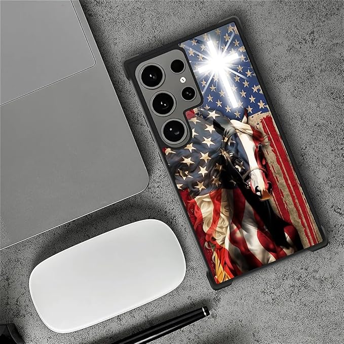 for Samsung Galaxy S24 Ultra Case, Red American Flag Horse Cross Pattern Graphic Design Girl Boy Soft Silicone Hard Acrylic Shock Protection for Samsung Galaxy S24 Ultra