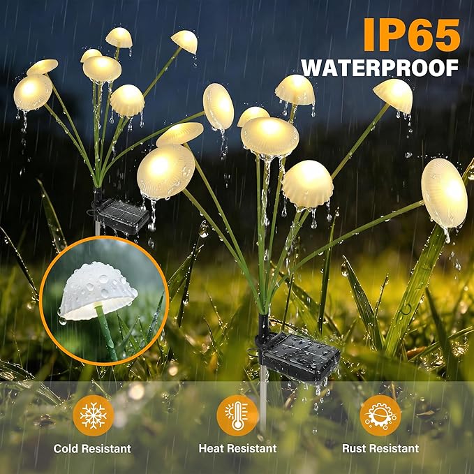 Solar Garden Lights Outdoor, 6Pack Solar Lights Garden Decor, Swaying Mushroom Lights Waterproof for Yard, Patio,Pathway Decoration,Gifts for Women,Mom(Warm White)