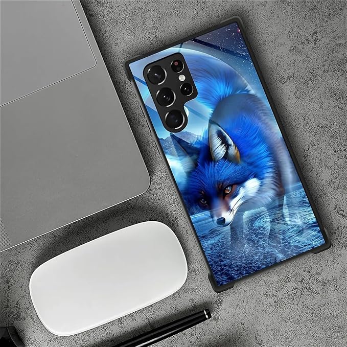 for Samsung Galaxy S22 Ultra Case, Snowy Mountain Fox Lake Pattern Graphic Design Girl Boy Soft Silicone Hard Acrylic Shock Protection for Samsung Galaxy S22 Ultra