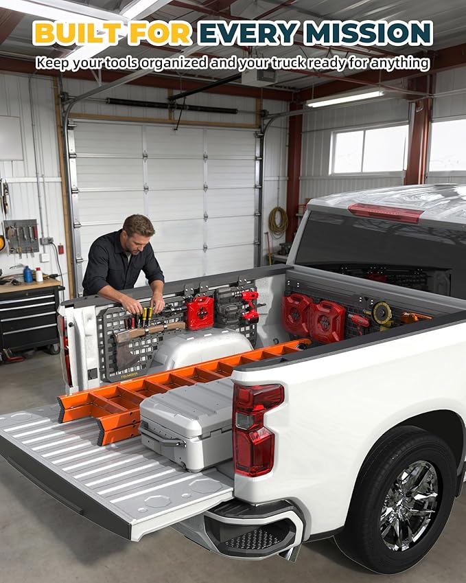 Trumgeta Aluminum Side Bed MOLLE Panel Fit for 2019–2026 Chevy Silverado 5.8FT, Easy No-Drill Install, Heavy-Duty Truck Bed Organizer Rack System for Tools Gear Accessories