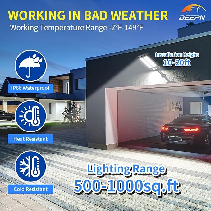 Deepn Solar Lights Outdoor, IP66 Waterproof Street Lights Outdoor, 6500K Dusk to Dawn Solar Security Flood Lights Motion Sensor with Remote Control for Yard, Entryway Garage, Porch 3 Pack