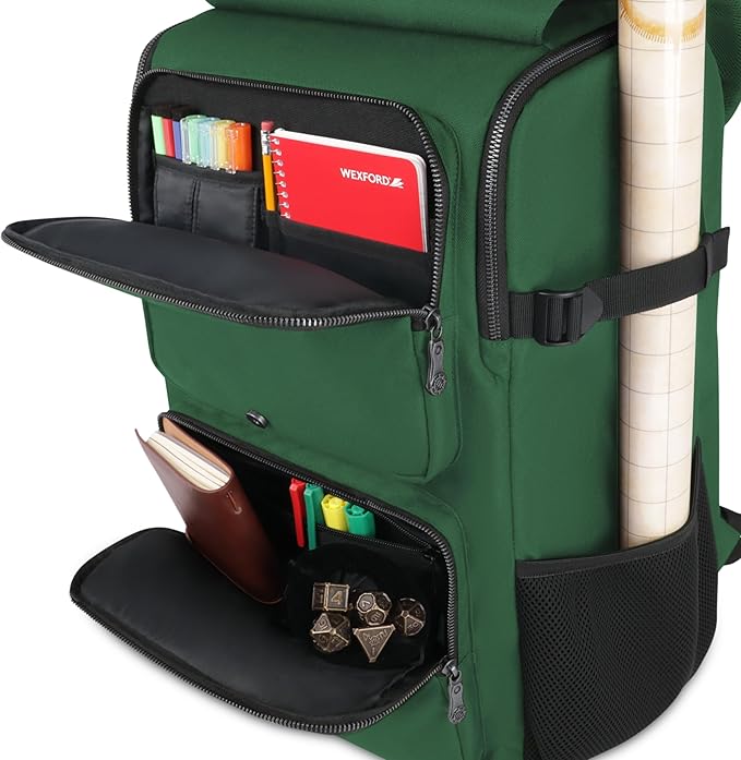 ENHANCE Collector's Edition DnD Backpack - RPG DM Bag for Dungeons and Dragons - DnD Bag fits 6-8 Books, 18" Laptop/DM Screen Slot, Miniature Foam Trays, Accessory Pockets, Map Strap (Dragon Green)