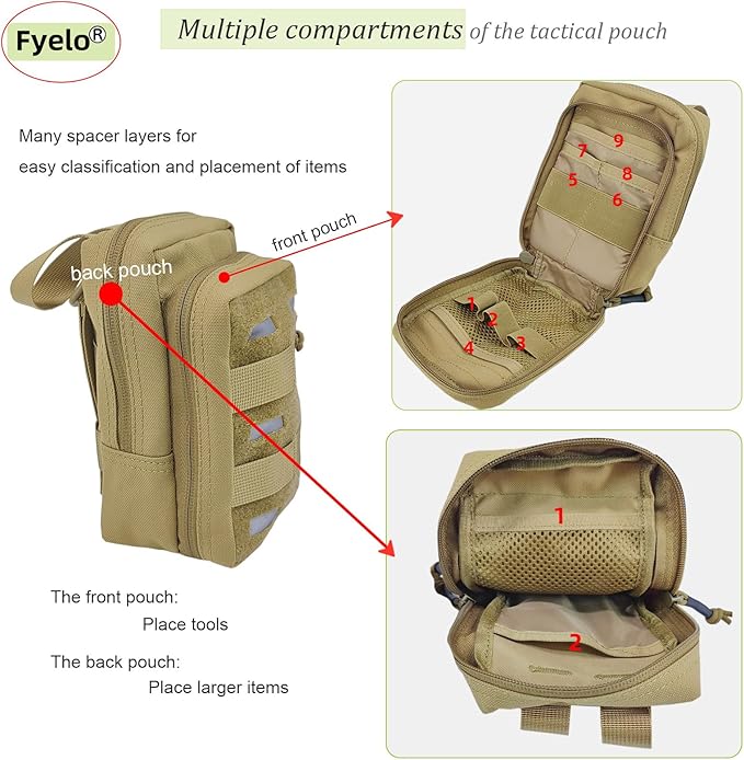 Tactical Pouch Water-Resistant Molle Multi Functional EDC Tool Compact Bag with Strap Black/Brown/Green MOLLE Pouches