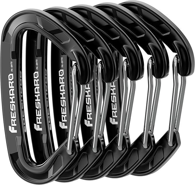 FresKaro 5pcs Nano Carabiner Clips, 8kN 1798lbs, Small Sturdy, Reliable Time-Tested Strong Spring Wiregate, Mini Size 2.37inch, Choice of 5colors