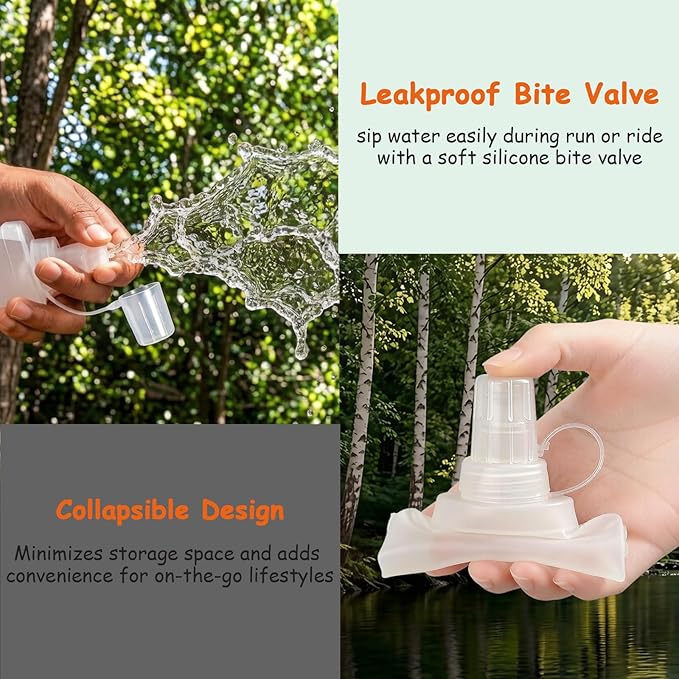 Flexible Running Bottles - Two Pack: 500ml/17oz, Foldable, BPA/PVC Free Soft Flask for Hydration Vests and Running Packs, Collapsible Leak-proof Pocket Bottle for Jogging, Hiking, Cycling, Climbing