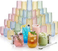 Oojami 48 Pack Ribbed Origami Ripple Plastic Glasses, 24 Stemless 9oz Champagne Flutes & 24 12oz Wine Cups – BPA-Free Disposable Shatterproof Drinkware for Weddings, Parties, Bars & Events (Clear)