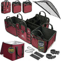 5-Section Trunk Organizer for SUV, Truck, Sedan, Van – Modular Extra Large Cargo Storage Bin, Detachable Car Trunk Organizer with Dividers, Collapsible Auto Organization System – Cherry Red