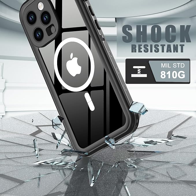 for iPhone 14 Pro Waterproof Case - Shockproof, Dustproof, Built-in Screen Protector, Magnetic Ring Black
