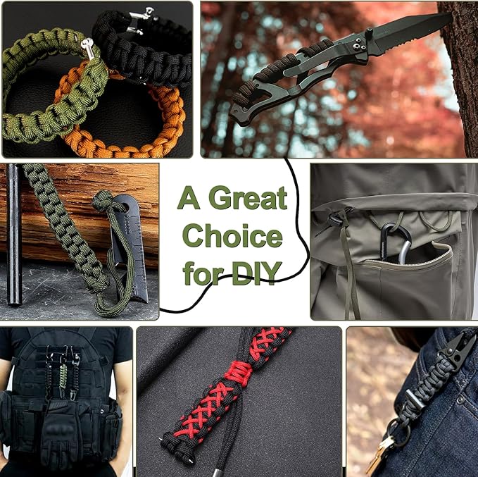 Paracord 550, 4mm, 7 Triple Strands Utility Rope, Parachute Cord for Survival Gear, Camping, Hiking, and DIY Bracelets, Keychains,Accessories, Type III