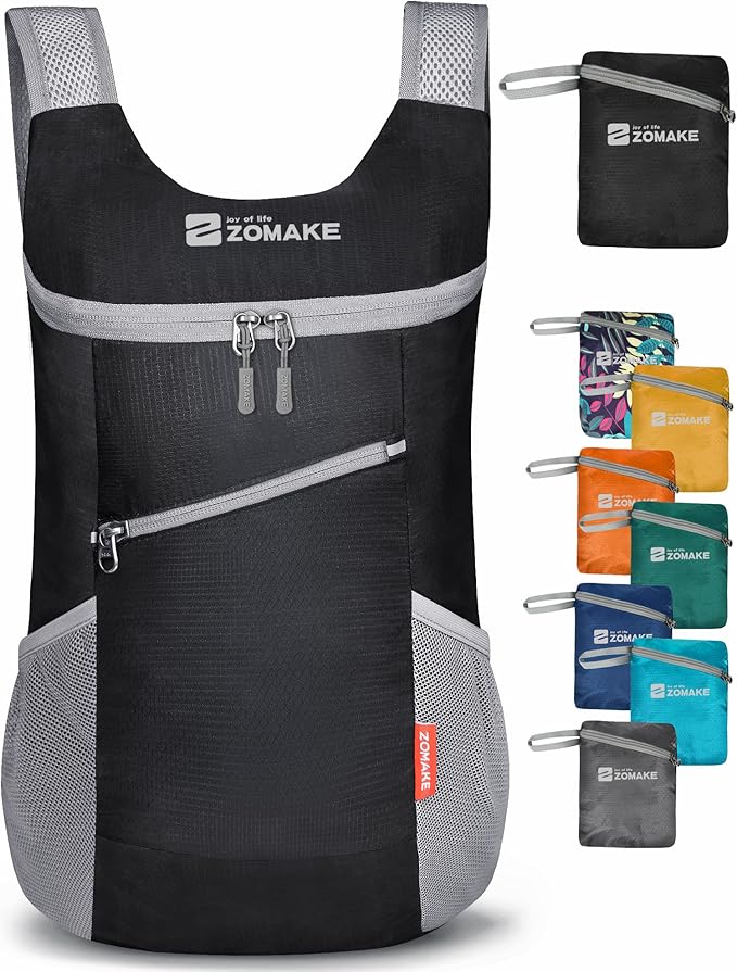 ZOMAKE Lightweight Packable Backpack,Foldable Backpacks Small Daypack for Hiking Water Resistant Day Bag for Travel(14L,Black)