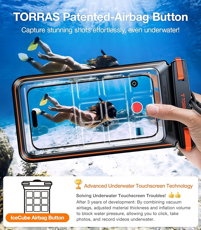 TORRAS IPX8 Waterproof Phone Pouch Floating, Underwater Screen Touchable, Water Proof Case with Lanyard for iPhone 17 Pro Max 16 S26, Cellphone Dry Bag Cruise Essentials 7.0 inch, Glacier Sprint