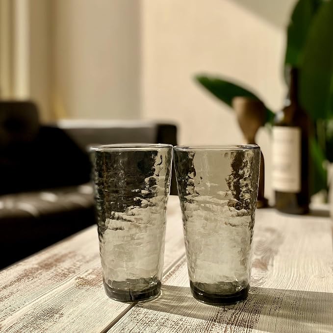 KLIFA- RIPPLE- 22.5 ounce, Set of 6, Acrylic Highball Drinking Glasses, Shatter-proof Cups, BPA-Free, Stackable Plastic Drinkware, Dishwasher Safe, Gray-Black