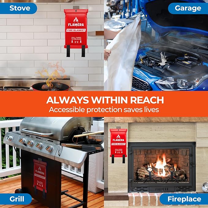 Emergency Fire Blanket for Home and Kitchen (4-Pack) Fireproof and Fire Suppression Blanket | 40"x40" Fiberglass Fire Blankets for Home Safety, Camping, and Office - Fire Retardant Blankets for Fires