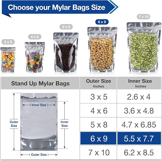 BELLE KR® 6x9 Mylar Bags Stand Up - Pack Of 1000-7.5mil Thick - Clear Mylar Bags with See Through Window for Freeze Dryer