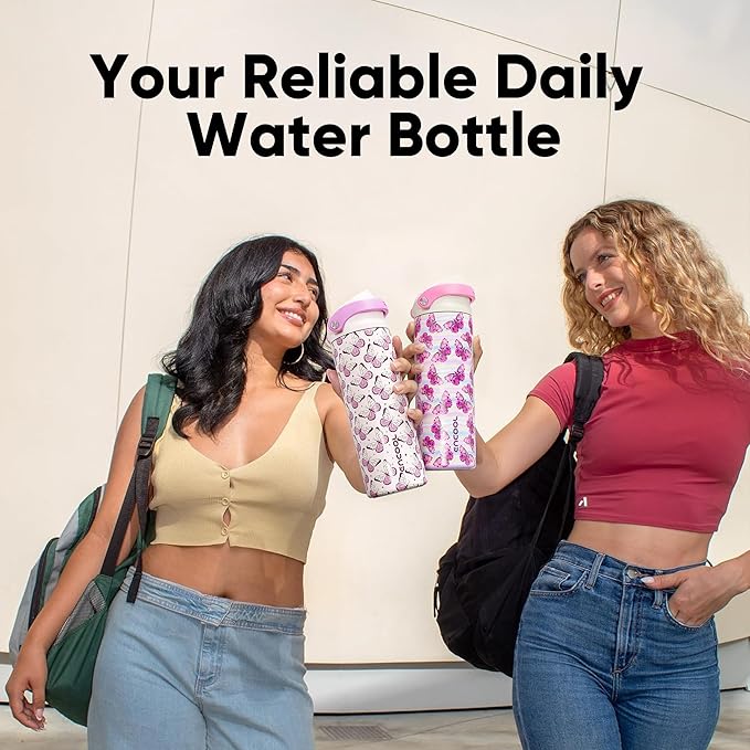 ENCOOL Leakproof Insulated Water Bottle with Straw Dual-Sip Water Bottle Bag-Safe Design for Work, Commute & Gym – Keeps Drinks Cold All Day, 24 oz, Y2K Butterfly