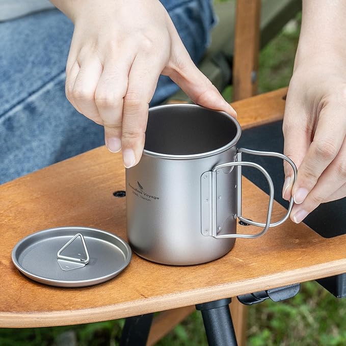 Boundless Voyage Titanium Camping Mug with Lid 300ml 450ml 750ml Lightweight Folding Handle Cup for Outdoor Backpacking Hiking Travel Durable Portable (300ml)