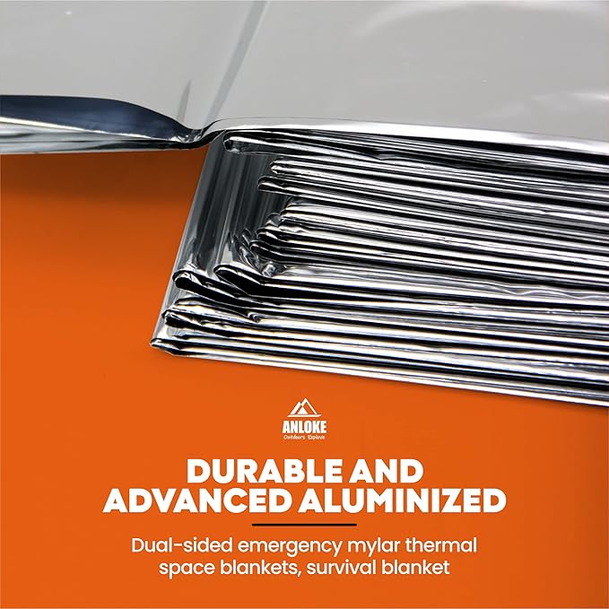 ANLOKE Emergency Blankets (10 Pack) - Plus Size Space Essential for Hiking Gear, Survival Kits & Emergency Kit