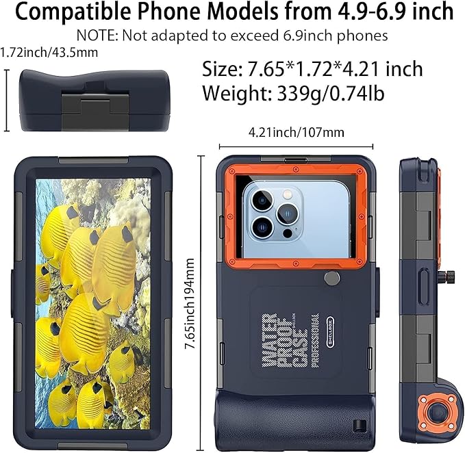 Underwater Phone Case for Snorkeling, [50ft/15M] Professional Deep Diving Waterproof Phone Case for iPhone 17-7 Pro/Pro Max/Plus/Mini, 16/17E, SE 2/3, Galaxy S10-S25 Plus/Ultra, A21-A56 [Classic]