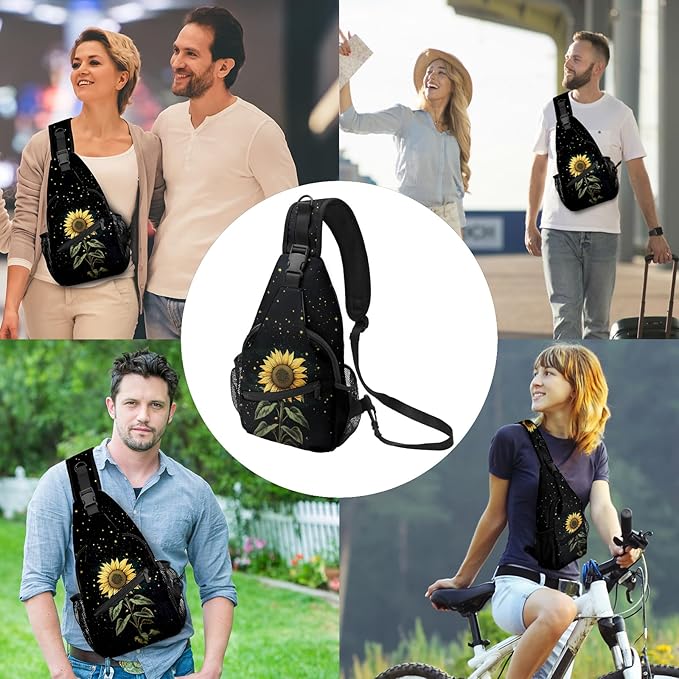 FyLybois Sunflower Sling Bag for Women Lightweight Crossbody Backpack Casual Daypack with Adjustable Strap for Travel Work Hiking Everyday Use