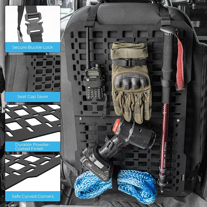 Rigid MOLLE Seat Back Organizer with 3 Tactical Pouch - Heavy-Duty MOLLE Panel for Truck, SUV & Car Interior Storage, Universal Tactical Seat Organizer for Overlanding & Off-Road