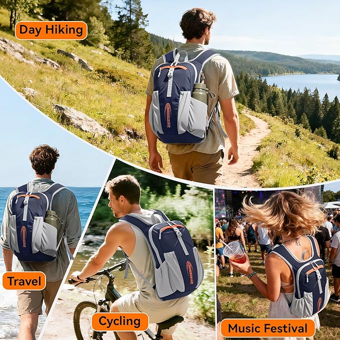 16L Small Hiking Backpack, CROSSGEAR Lightweight Waterproof Foldable Backpack, Travel Camping Outdoor Daypack for Women Men, Navy Blue