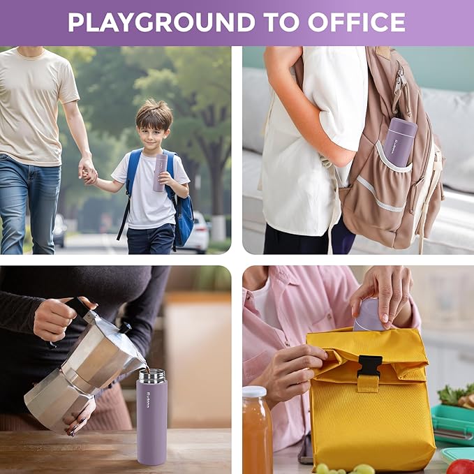 【Upgraded】Exllena Small Insulated Water Bottle 12 oz/350ml– Mini Insulated Water Bottle for Hot & Cold Drinks, Perfect Small Water Bottle for Travel, Purse...(Light Purple)