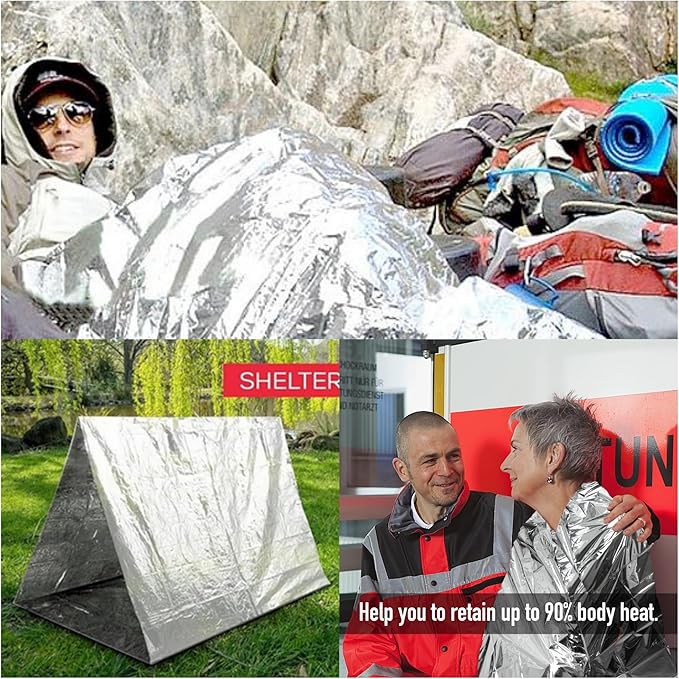 MEETSWEET Emergency Rescue Blanket Outdoor Survival Blanket Waterproof, Windproof, Warm, Sunscreen Lightweight and Portable Suitable for First Aid Bags and Outdoor Camping, Silver, 12pcs