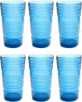 Beaded 16 oz Durable Acrylic Jumbo Drinking Glasses, Shatter-Resistant and Dishwasher-Safe Indoor/Outdoor Drinkware for Water, Iced Tea, Juice, and Cocktails - Cobalt Blue - Set of 6